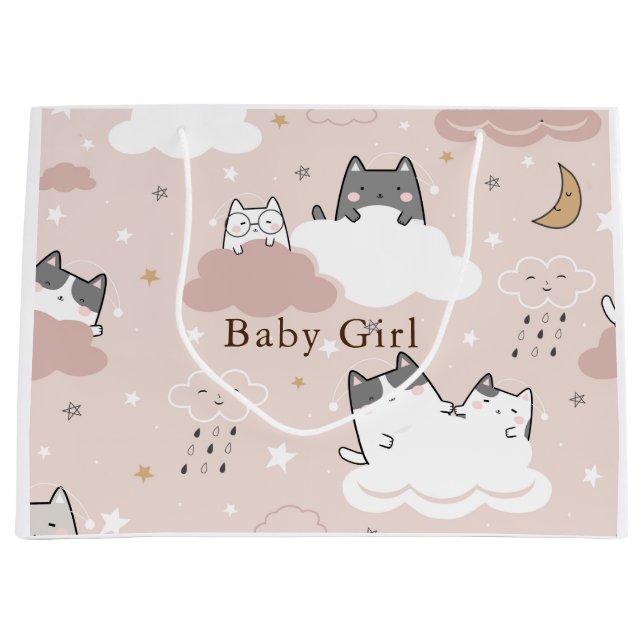 Bolsa De Regalo Grande Patrón de Gatito Rosa Suave (Anverso)