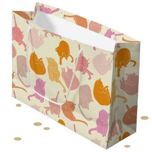 Bolsa De Regalo Grande Patrón de gato divertido moderno Naranja rosa