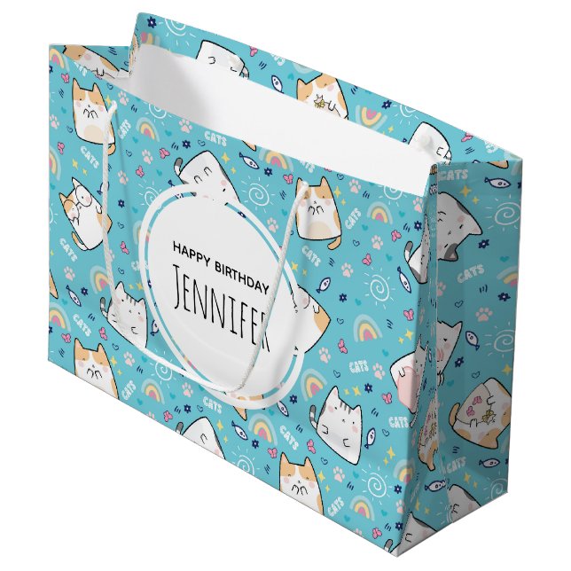 Bolsa De Regalo Grande Patrón de gato Kitty Whimsical (Angulo Anverso)