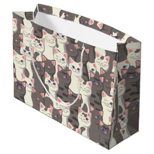 Bolsa De Regalo Grande Patrón de gatos blancos y grises