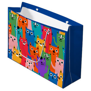 Bolsa De Regalo Grande Patrón de gatos coloridos