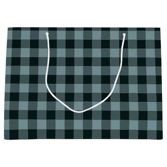 Bolsa De Regalo Grande Patrón de Gingham negro azul (Anverso)