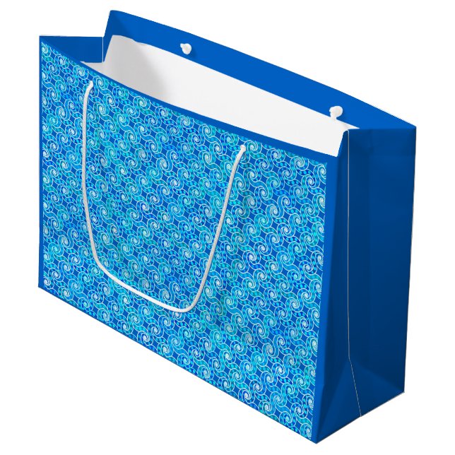 Bolsa De Regalo Grande Patrón de giro abstracto - azul, turquesa y blanco (Angulo Anverso)