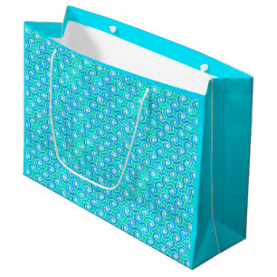 Bolsa De Regalo Grande Patrón de giro abstracto - Azul, verde jade y blan