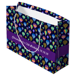 Bolsa De Regalo Grande Patrón De Globos De Aire Caliente. Fondo azul de l