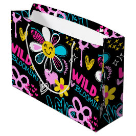 Bolsa De Regalo Grande Patrón de Grafiti de Flor Sonriente de Moda