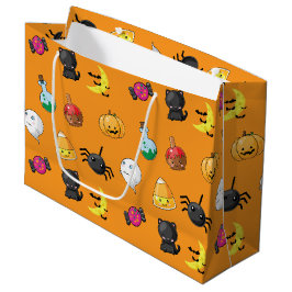 Bolsa De Regalo Grande Patrón de Halloween con fondo naranja