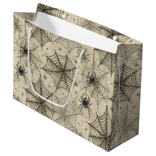 Bolsa De Regalo Grande Patrón de Halloween de arañas vintage y webs