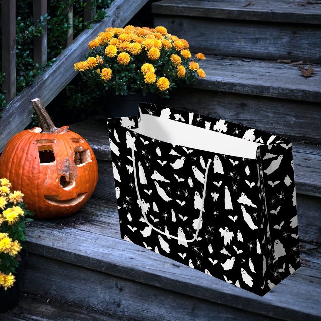 Bolsa De Regalo Grande Patrón de Halloween de Fantasma Cuta, Bats & Spide (Cute Ghost, Bats & Spiders Halloween Pattern Large Gift Bag)