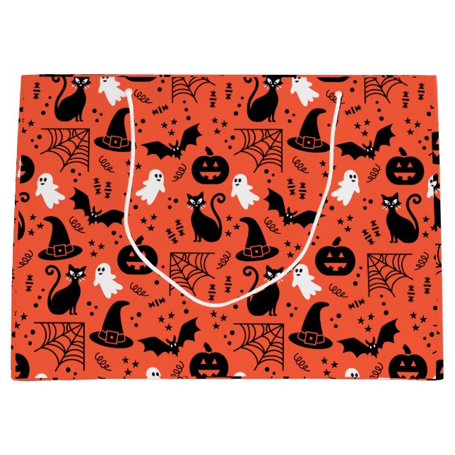 Bolsa De Regalo Grande Patrón de Halloween de la calabaza de Naranja suav (Anverso)