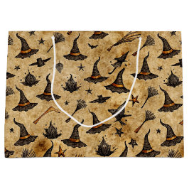 Bolsa De Regalo Grande Patrón de Halloween de Vintage Witch y Broomsticks