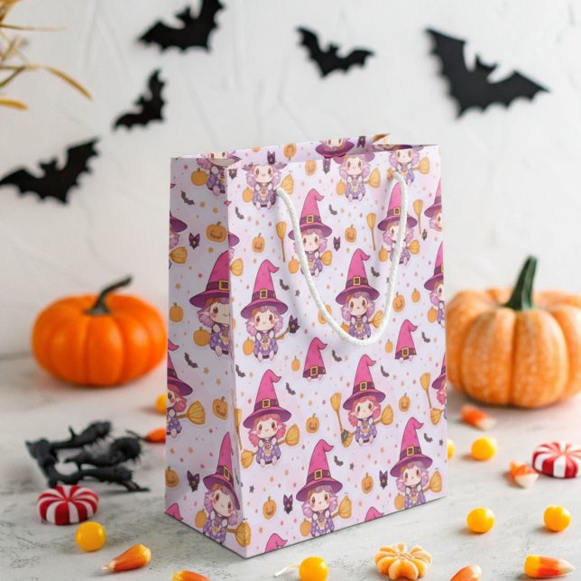 Bolsa De Regalo Grande Patrón de Halloween lindo con calabazas y bruja (Subido por el creador)