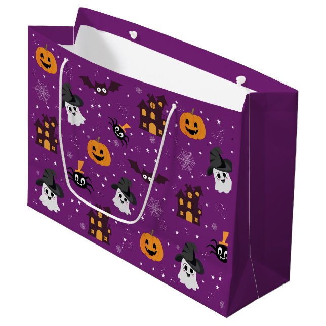 Bolsa De Regalo Grande Patrón de Halloween morado (Angulo Anverso)