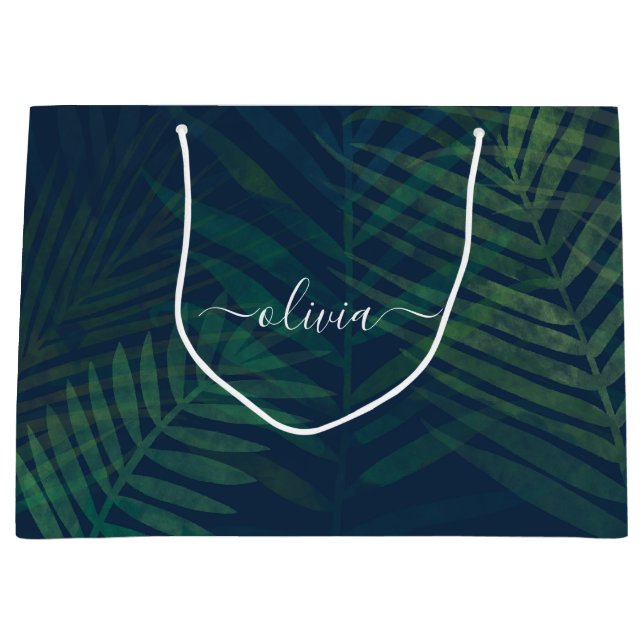 Bolsa De Regalo Grande Patrón de hojas de palmas verdes oscuras (Anverso)