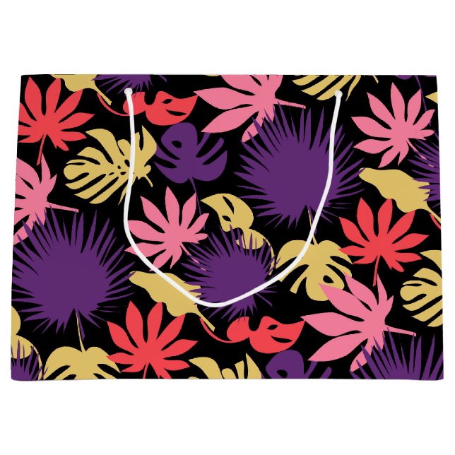 Bolsa De Regalo Grande Patrón de hojas tropicales sin foco (Anverso)