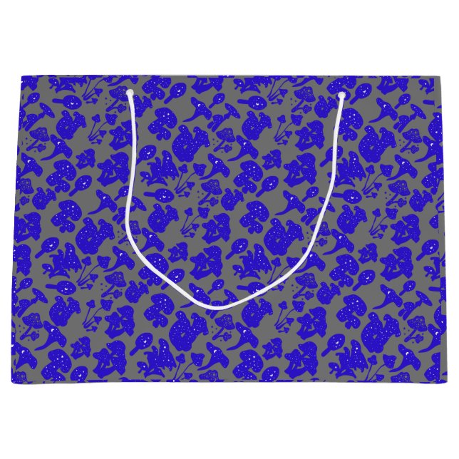 Bolsa De Regalo Grande Patrón de hongo negro 01Gris azul BG (Anverso)