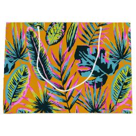 Bolsa De Regalo Grande Patrón De Impresión De Hojas Tropicales Y Plantas