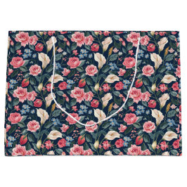 Bolsa De Regalo Grande Patrón de jardín floral azul marino romántico