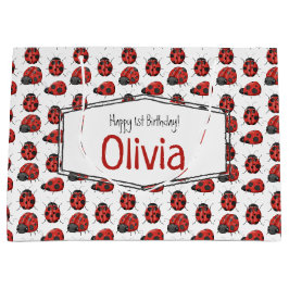 Bolsa De Regalo Grande Patrón de Ladybug Red Cuadrizado Girly Black