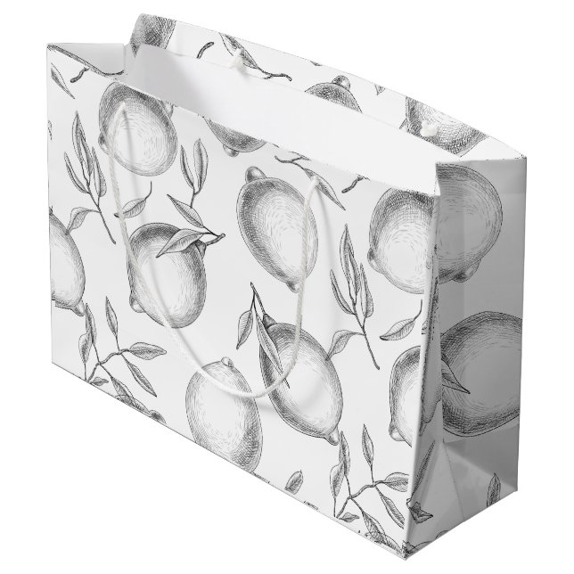 Bolsa De Regalo Grande Patrón de limón dibujado a mano (Angulo reverso)