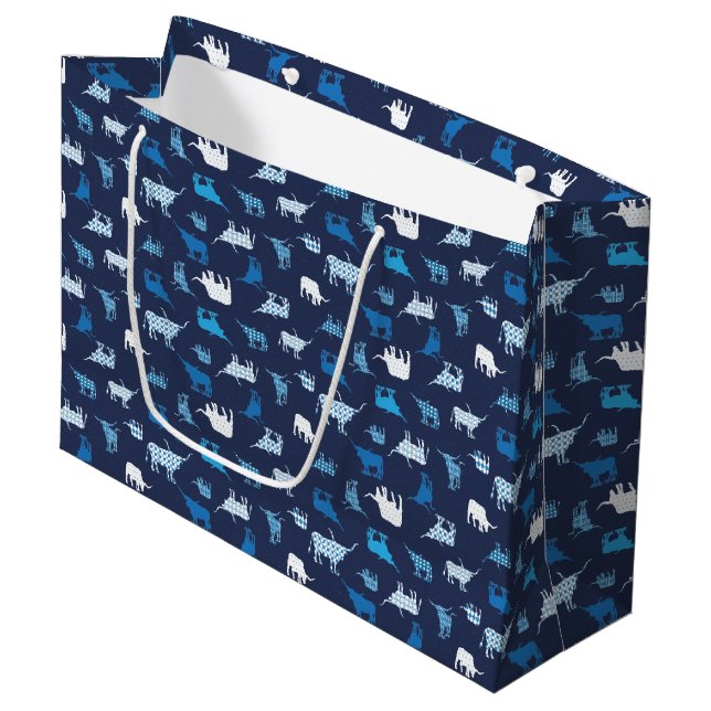 Bolsa De Regalo Grande Patrón de Longhorns con estampado azul (Angulo Anverso)