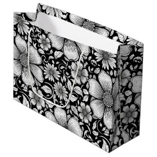 Bolsa De Regalo Grande Patrón de lujo floral monocromo chic (6)