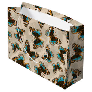 Bolsa De Regalo Grande Patrón de mariposa azul Pansy en blanco roto