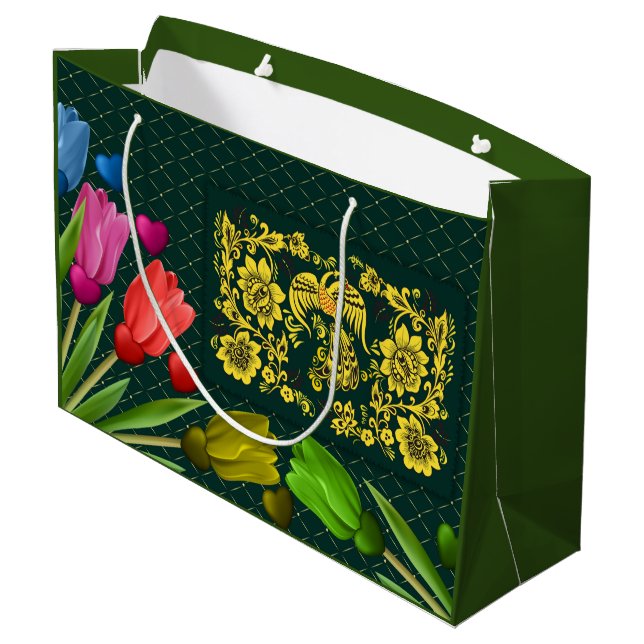 Bolsa De Regalo Grande Patrón de monograma de cosecha (Angulo reverso)