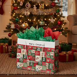 Bolsa De Regalo Grande Patrón de Navidad de patchwork campestre