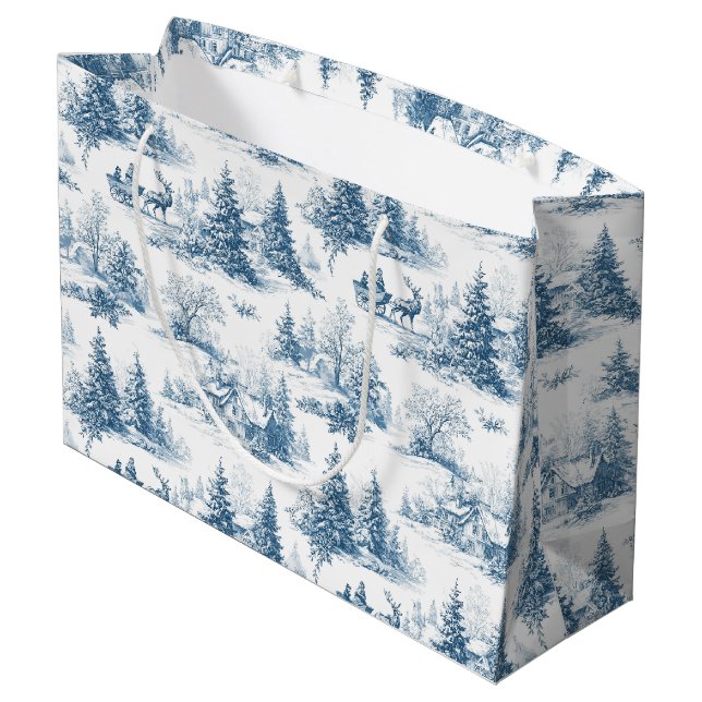 Bolsa De Regalo Grande Patrón de Navidad Toile Azul (Angulo reverso)