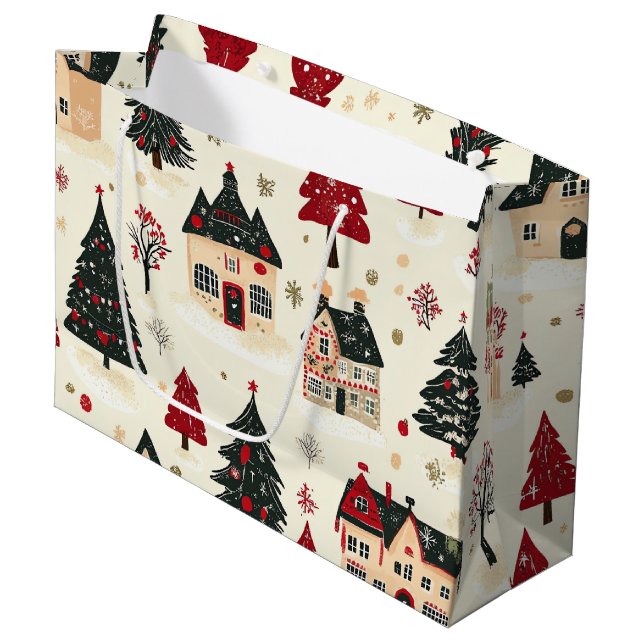 Bolsa De Regalo Grande Patrón de Navidades de bosques de época (9) (Angulo Anverso)