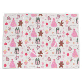 Bolsa De Regalo Grande Patrón de Navidades rosados