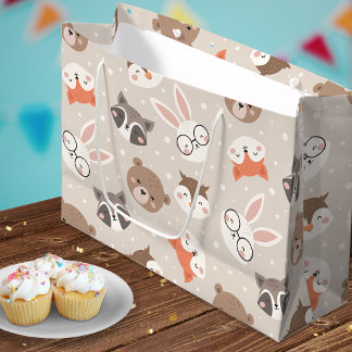Bolsa De Regalo Grande Patrón de niños animales de bosque