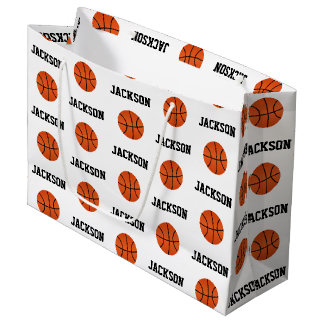 Bolsa De Regalo Grande Patrón de nombres de baloncesto Niños Blanco