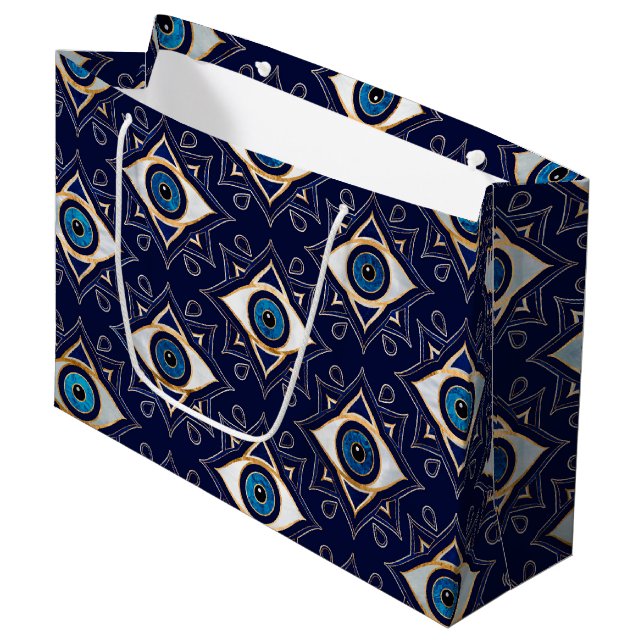 Bolsa De Regalo Grande Patrón de ornamento de ojos malvados - Azul oscuro (Angulo Anverso)