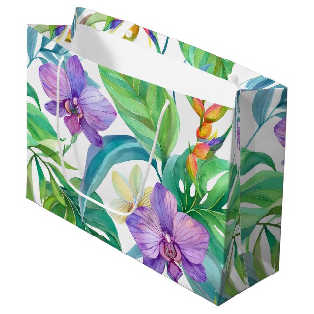 Bolsa De Regalo Grande Patrón de orquídea tropical (Angulo Anverso)