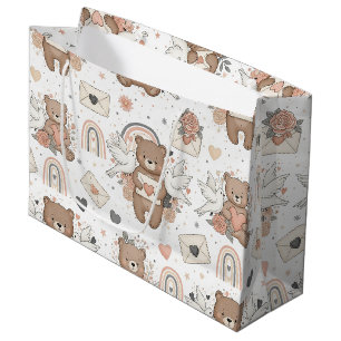 Bolsa De Regalo Grande Patrón de oso de peluche neutral para baby shower
