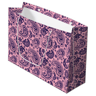 Bolsa De Regalo Grande Patrón De Paisley Vintage Oscuro-Azul Sobre Rosa