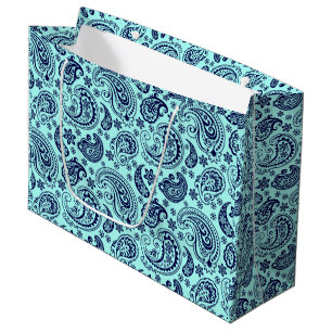 Bolsa De Regalo Grande Patrón De Paisley Vintage Oscuro-Azul Sobre Verde-