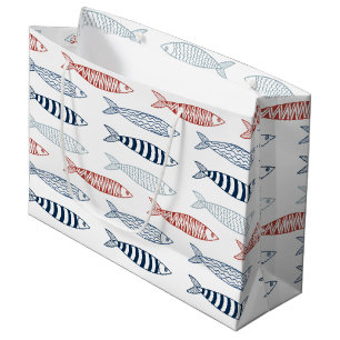Bolsa De Regalo Grande Patrón de peces de sardinas mediterráneas decorati