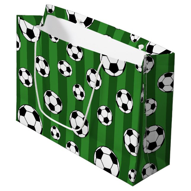 Bolsa De Regalo Grande Patrón de pelota de fútbol infantil en franjas ver (Angulo Anverso)