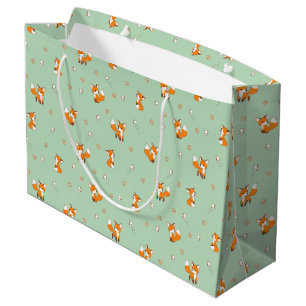 Bolsa De Regalo Grande Patrón de pequeños zorros en verde