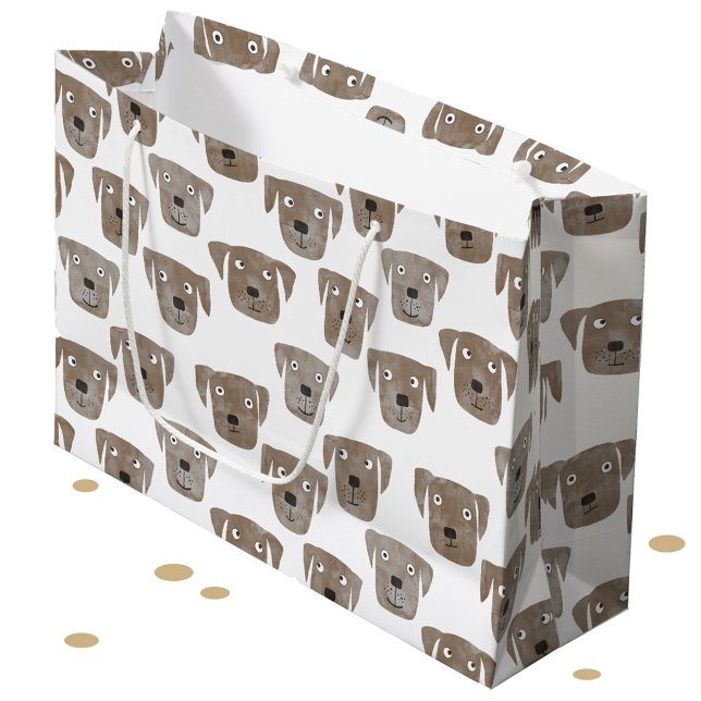 Bolsa De Regalo Grande Patrón de perro recuperador de chocolate lindo (Chocolate labrador retriever dog watercolor pattern large gift bag)