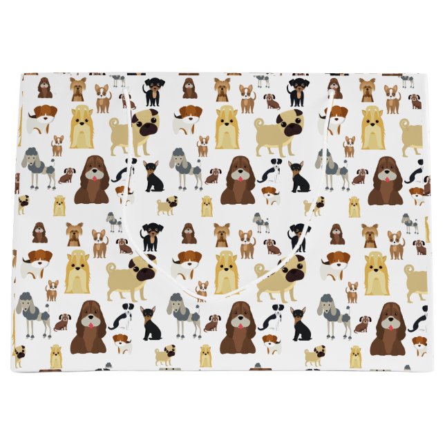 Bolsa De Regalo Grande patrón de perros de fondo blanco (Anverso)