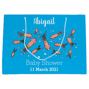 Bolsa De Regalo Grande Patrón de personalizado de calamar rosa gracioso