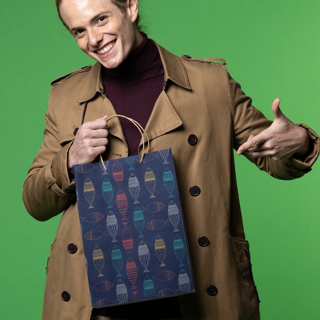 Bolsa De Regalo Grande Patrón de Personalizado de peces (gift bag, birthday surprise gift bag, teddy bear gift bag, wine gift bag, travel bag, use and throw )