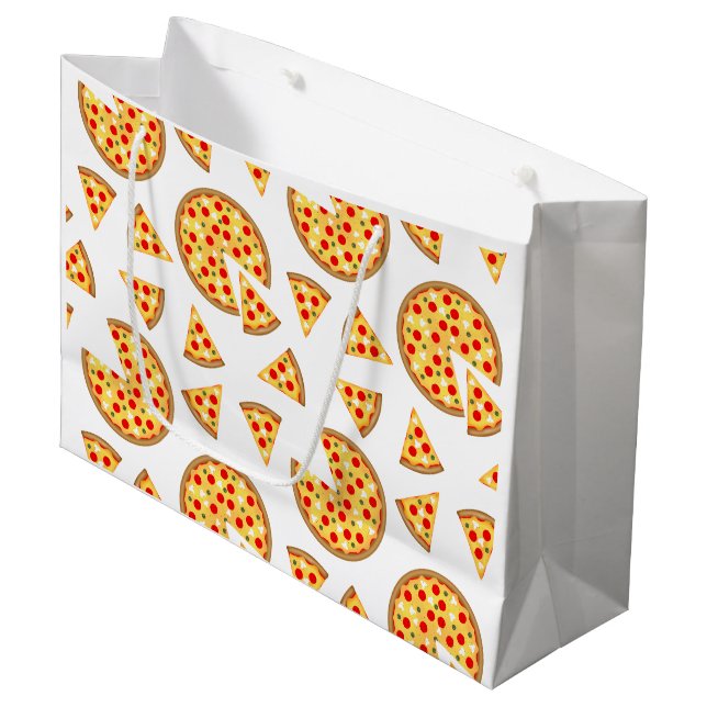 Bolsa De Regalo Grande Patrón de pizzas y rodajas divertidas de Guay en b (Angulo Anverso)