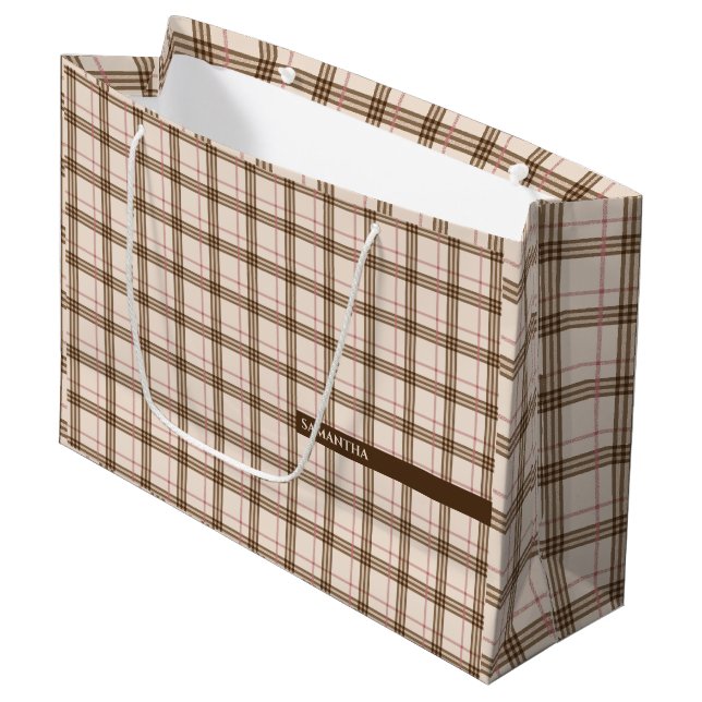 Bolsa De Regalo Grande Patrón de plaid escocés tartán beige rojo (Angulo Anverso)