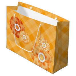 Bolsa De Regalo Grande PATRÓN DE PLAYA naranja CON FLORES NARANJAS
