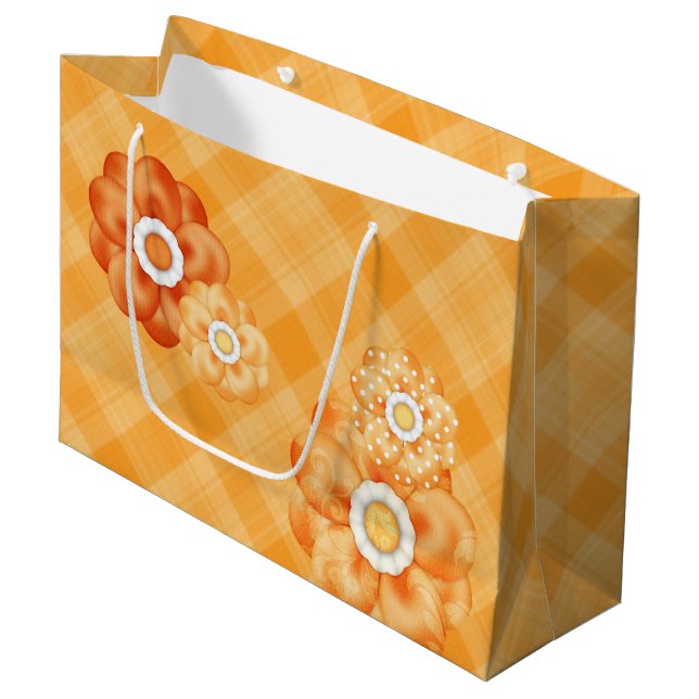 Bolsa De Regalo Grande PATRÓN DE PLAYA naranja CON FLORES NARANJAS (Angulo Anverso)